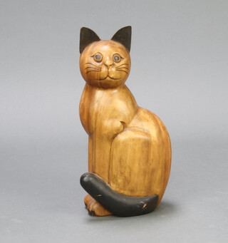 A Chinese carved hardwood figure of a seated cat 45cm h x 33cm w x 13cm d 