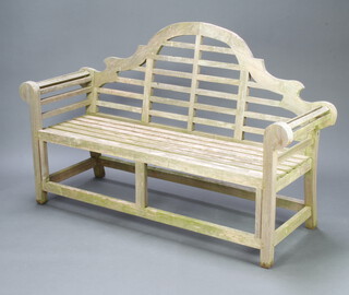 A Lutyens style slatted hardwood garden bench 103cm h x 163cm w x 54cm d 