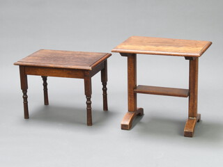 A rectangular oak occasional table with undertier raised on square supports 50cm h x 50cm w x 37cm d and 1 other on turned supports 37cm h x 52cm w x 37cm d 