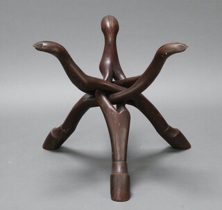 An Eastern carved folding table stand 57cm h x 66cm 