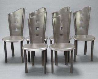 A set of 6 20th Century shaped dining chairs upholstered in grey "leather" 103cm h x 45cm w x 46cm d (seats 30cm x 26cm, some contact marks)