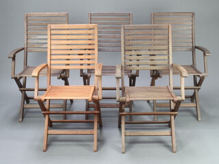Five wooden folding garden chairs 91cm x 54cm x 50cm 