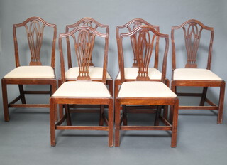 A set of 6 19th Century mahogany Hepplewhite style camel back dining chairs with shaped slat backs and upholstered drop in seats, raised on square tapered supports  97cm h x 52cm w x 44cm d (all frames loose and have contact marks)