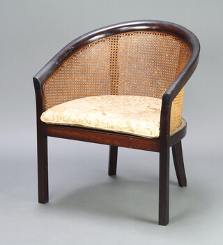 A mahogany tub back chair with cane back 77cm h x 66cm w x 60cm d 