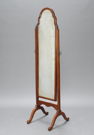 A Queen Anne style arch shaped cheval mirror contained in a walnut swing frame 162cm h x 47cm w (silvering to the mirror is showing signs of deterioration) 