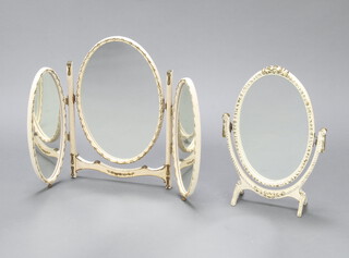 A Louis style oval triple plate dressing table mirror 55cm x 50cm together with an oval ditto 51cm x 36cm 