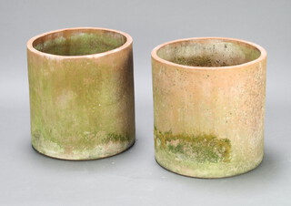 A pair of well weather terracotta plant pots 48cm h x 48cm diam. (cracked)