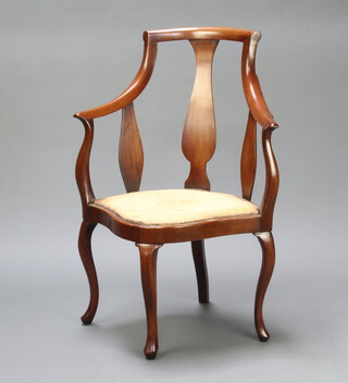An Edwardian shaped mahogany slat back dining chair with upholstered seat on cabriole supports 91cm h x 64cm w x 48cm d 