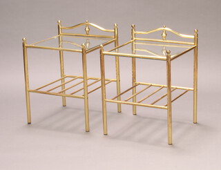 A pair of gilt metal and glass bedside tables 56cm h x 41cm w x 42cm d (chipped glass to 1) 