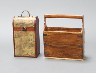 A rectangular hardwood Canterbury 39cm x 34cm x 12cm together with a dome shaped 2 bottle carrier 36cm x 21cm x 13cm 