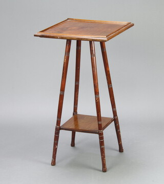 An Edwardian square walnut 2 tier occasional table 82cm h x 45cm 