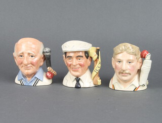 Three Royal Doulton character jugs - Dicky Bird MBE D7968, Johnners Johnstone D7018 and Ian Botham OBE D7091, all 10cm 