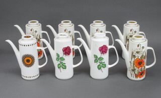 Five J & G coffee pots decorated with poppies, 3 others