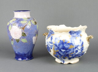 A Royal Doulton vase decorated with flower 29cm (a/f), a transfer print jardiniere (a/f) 
