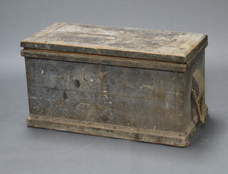 A Victorian pine carpenters tool trunk with hinged lid 48cm h x 91cm w x 43cm d (top warped) 
