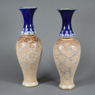 A pair of Doulton Slaters oviform vases decorated with hearts 43cm (1 has a stuck neck)