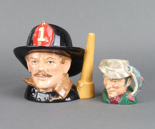 A Royal Doulton character jug - The Fireman D6697 18cm, a ditto The Poacher D6464 10cm 