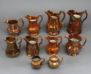 A Victorian lustre jug 20cm, 9 others 