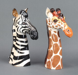 A contemporary jug in the form of a zebra 38cm, ditto giraffe 38cm 