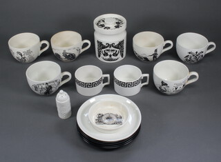 Two Portmeirion Corsets giant teacups and saucers, 2 Portmeirion giant teacups with bicycles (a/f), together with 3 saucers and other minor Portmeirion decorative china  