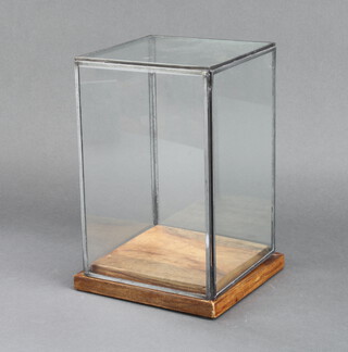A leaded clear glass display cabinet with wooden base 30cm 