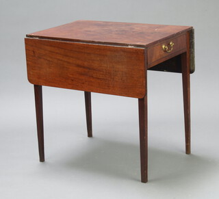 A 19th Century mahogany Pembroke table fitted a frieze drawer, raised on square supports 58cm h x 17cm x 43cm d (ink marks) 