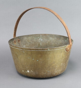 A 19th Century  brass and steel preserving pan 27cm h x 29cm diam