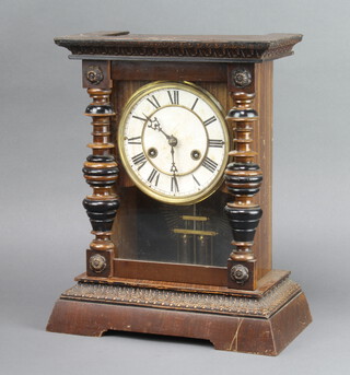 Jerome, an American 8 day striking shelf clock with 13cm paper dial, Roman numerals, contained in a walnut and pine case 36cm h x 29cm w x 16cm d (no key) 