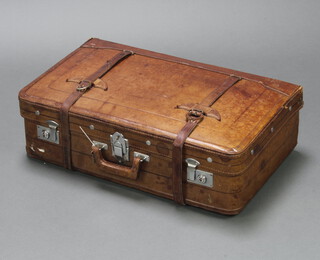 A Golden Leaf leather suitcase with chrome mounts 20cm x 69cm x 43cm 