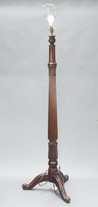 A William IV carved and fluted mahogany bedpost converted to a standard lamp 160cm h x 54cm  