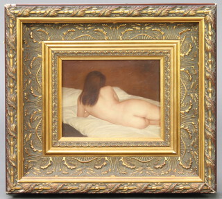 20th Century oil on board, study of a reclining naked lady 19cm x 24cm 