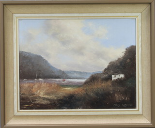 Mary Wastie, oil on canvas lake scene at St Ives, dated 1982