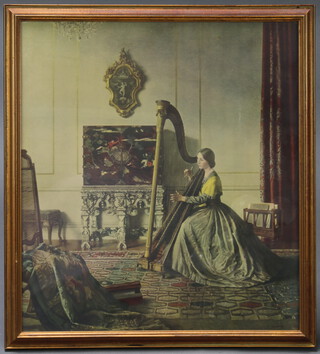 Leonard Campbell Taylor (1874-1960), print, lady with a harp 52cm x 47cm 