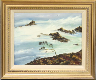 D Williams, 20th Century oil on canvas, rocky coastal scene 26cm x 22cm 