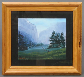 L Wingay, oil on paper, rocky mountainous scene 20cm x 23cm 