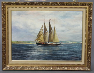 Haydn Giffney 1987, oil on canvas signed, study of a sailing boat 40cm x 55cm 