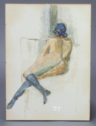 B R Dew, watercolour study of a reclining nude lady unframed 58cm x 41cm 