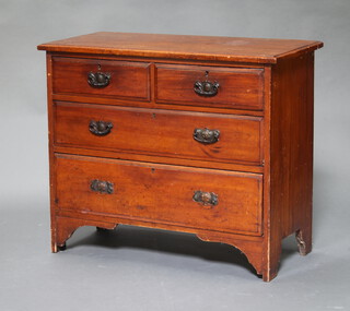 An Edwardian satinwood chest of 2 short and 3 long drawers 77cm h x 91cm w x 43cm d (water marks to the top, 2 handles to the bottom drawer are damaged, missing escutcheons)  