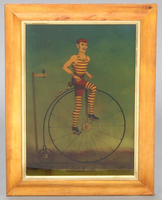 A framed print under glass of a Gentleman riding a Penny Farthing 40cm x 28cm