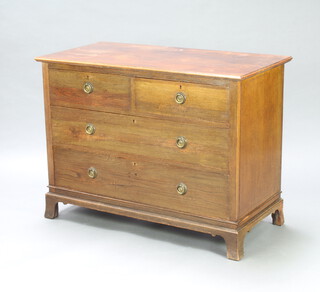 An Art Nouveau oak chest of 2 short and 2 long drawers raised on splayed bracket feet 80cm h x 117cm w x 53cm d (some contact marks) 