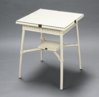 A Lloyd Loom square white painted 2 tier occasional table 72cm h x 59cm w x 59cm d  