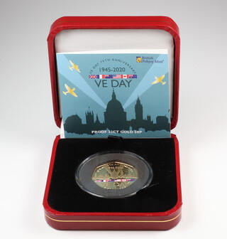 A 1945 2020 VE Day 75th Anniversary proof 22ct gold 50 pence, boxed and with certificate 