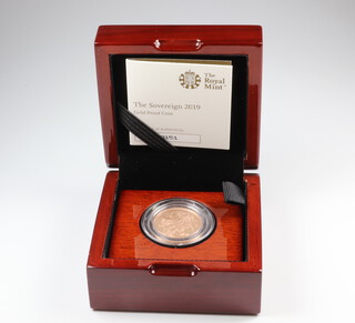 A 2019 gold proof sovereign, boxed and with certificate
