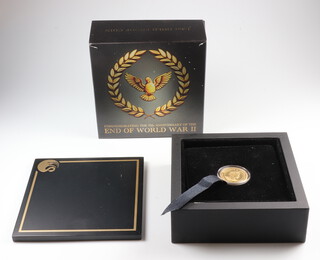 A 2020 1/4 oz gold 25 dollar coin, boxed and with certificate  