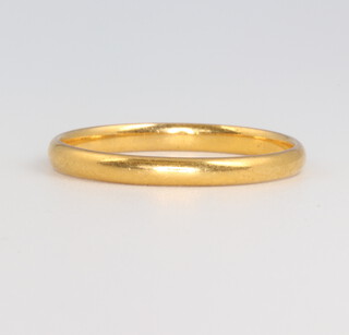 A 22ct yellow gold wedding band size N, 2 grams