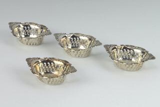 A set of 4 pierced sterling silver bon bon dishes by Birks, 9.5cm, 78 grams 