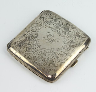 A silver engraved cigarette case with monogram Birmingham 1914, gross weight 100 grams 