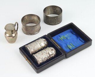 A Victorian silver napkin ring, 1 other, 3 condiments, gross weight 108 grams 