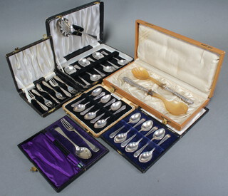 Six cased silver plated sets 