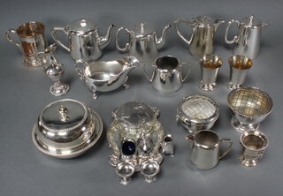 A silver plated muffin dish, a plated snuffer tray and minor plated wares